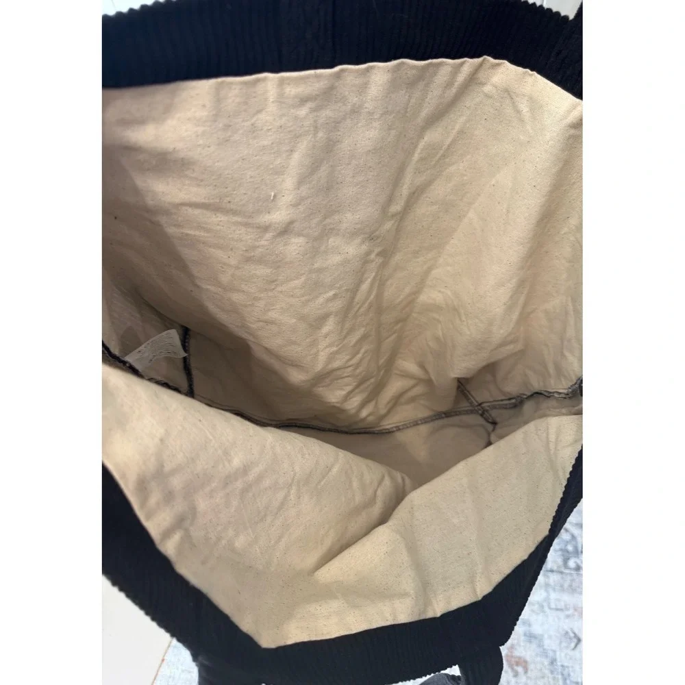 Sezane Les Composantes Black Corduroy Tote Bag Oversized Shopper Handbag